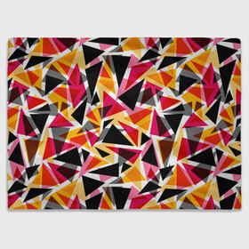 Плед 3D с принтом Разноцветные треугольники в Тюмени, 100% полиэстер | закругленные углы, все края обработаны. Ткань не мнется и не растягивается | Тематика изображения на принте: абстрактный | геометрические фигуры | геометрический узор | желтый | красный | полигональный | разноцветный | треугольники | черный