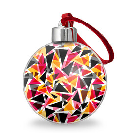 Ёлочный шар с принтом Разноцветные треугольники в Тюмени, Пластик | Диаметр: 77 мм | абстрактный | геометрические фигуры | геометрический узор | желтый | красный | полигональный | разноцветный | треугольники | черный