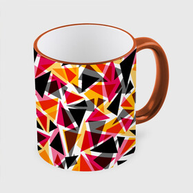 Кружка с полной запечаткой с принтом Разноцветные треугольники в Тюмени, керамика | ёмкость 330 мл | абстрактный | геометрические фигуры | геометрический узор | желтый | красный | полигональный | разноцветный | треугольники | черный