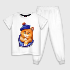 Детская пижама хлопок с принтом Рыжик в Тюмени, 100% хлопок |  брюки и футболка прямого кроя, без карманов, на брюках мягкая резинка на поясе и по низу штанин
 | берет | глаза | животные | звери | зеленый | котик. рыжий котик | котики | оранжевый | синий