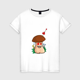 Женская футболка хлопок с принтом Влюбленный в Тюмени, 100% хлопок | прямой крой, круглый вырез горловины, длина до линии бедер, слегка спущенное плечо | mushroom | амур | гриб | любовь | мультяшка | сердечко | сердце | смайл | стрела