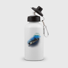 Бутылка спортивная с принтом Подводная лодка в Тюмени, металл | емкость — 500 мл, в комплекте две пластиковые крышки и карабин для крепления | Тематика изображения на принте: день вмф | иллюстрация | лодка | море | моряк | подводник