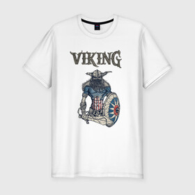 Мужская футболка хлопок Slim с принтом Викинг | Viking | Воин (Z) в Тюмени, 92% хлопок, 8% лайкра | приталенный силуэт, круглый вырез ворота, длина до линии бедра, короткий рукав | scandinavian | skull | valhala | valhalla | viking | vikings | warriros | вальхала | викинг | воин | скандинавия | скандинавская мифология | череп