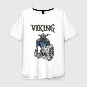 Мужская футболка хлопок Oversize с принтом Викинг | Viking | Воин (Z) в Тюмени, 100% хлопок | свободный крой, круглый ворот, “спинка” длиннее передней части | scandinavian | skull | valhala | valhalla | viking | vikings | warriros | вальхала | викинг | воин | скандинавия | скандинавская мифология | череп