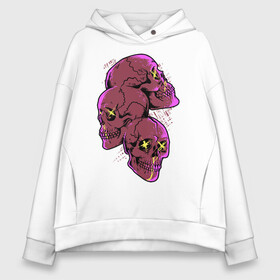 Женское худи Oversize хлопок с принтом Pink punk skulls в Тюмени, френч-терри — 70% хлопок, 30% полиэстер. Мягкий теплый начес внутри —100% хлопок | боковые карманы, эластичные манжеты и нижняя кромка, капюшон на магнитной кнопке | Тематика изображения на принте: pink | punk | rock | skull | skulls | байкер | рок | череп | черепа