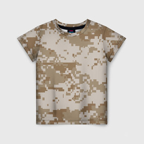 Детская футболка 3D с принтом Камуфляжный пиксель в Тюмени, 100% гипоаллергенный полиэфир | прямой крой, круглый вырез горловины, длина до линии бедер, чуть спущенное плечо, ткань немного тянется | иллюстрация | камуфляж | пикселька | пустынный | форма