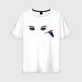 Женская футболка хлопок Oversize с принтом Глаза и попугай в Тюмени, 100% хлопок | свободный крой, круглый ворот, спущенный рукав, длина до линии бедер
 | summer | веснушки | глаза | лицо | попугай | птица