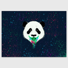 Поздравительная открытка с принтом Панда Краски Брызги в Тюмени, 100% бумага | плотность бумаги 280 г/м2, матовая, на обратной стороне линовка и место для марки
 | animals | beast | panda | брызги | глаза | животные | звери | краски | милые | панда | растения | цветы | эвкалипт