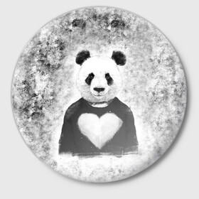 Значок с принтом Панда Любовь Сердце Меланж  в Тюмени,  металл | круглая форма, металлическая застежка в виде булавки | Тематика изображения на принте: animals | beast | panda | глаза | животные | звери | краски | любовь | меланж | милые | панда | пятна | растения | сердце | серый | цветы | чб | эвкалипт