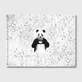 Альбом для рисования с принтом Панда Любовь Сердце Брызги в Тюмени, 100% бумага
 | матовая бумага, плотность 200 мг. | animals | beast | panda | брызги | глаза | животные | звери | краски | любовь | милые | панда | пятна | растения | сердце | серый | точки | цветы | чб | эвкалипт
