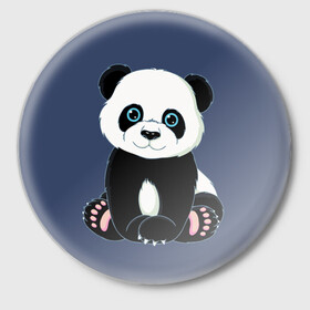 Значок с принтом Милая Панда (Sweet Panda) в Тюмени,  металл | круглая форма, металлическая застежка в виде булавки | animals | beast | panda | глаза | детям | животные | звери | лапки | милые | мульт | панда | растения | цветы | эвкалипт