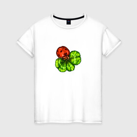 Женская футболка хлопок с принтом 4 лепестка в Тюмени, 100% хлопок | прямой крой, круглый вырез горловины, длина до линии бедер, слегка спущенное плечо | 4х листник | амулет | божья коровка | клевер | лепестки | удача