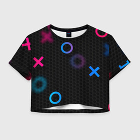 Женская футболка Crop-top 3D с принтом Geometry в Тюмени, 100% полиэстер | круглая горловина, длина футболки до линии талии, рукава с отворотами | абстрактный | броня | геометрический рисунок | геометрия | краски | кружево | неон | плиты | рисунок | текстура | узор | черная | черный