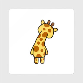 Магнит виниловый Квадрат с принтом милый жираф со спины в Тюмени, полимерный материал с магнитным слоем | размер 9*9 см, закругленные углы | Тематика изображения на принте: желый | жираф | зверь | пятна | рожки | со спины | цветной
