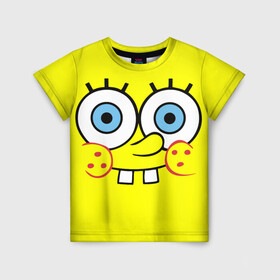 Детская футболка 3D с принтом Губка БОБ в Тюмени, 100% гипоаллергенный полиэфир | прямой крой, круглый вырез горловины, длина до линии бедер, чуть спущенное плечо, ткань немного тянется | губка боб | желтый | квадратные штаны | мультфильм | смайлик. | спанч боб