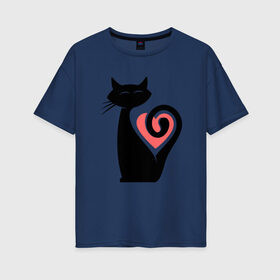 Женская футболка хлопок Oversize с принтом Heart Cat в Тюмени, 100% хлопок | свободный крой, круглый ворот, спущенный рукав, длина до линии бедер
 | animal | cat | cute | kitty | meow | друг | животные | киска | кися | китти | кот | котенок | котик | котэ | кошечка | кошка | мур | мяу | питомец | сердце