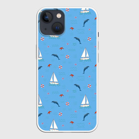 Чехол для iPhone 13 с принтом Море, дельфины, парусник в Тюмени,  |  | Тематика изображения на принте: boat | dolphins | lifebuoy | marine | ocean | sea | southern | starfish | summer | vacation | waves | волны | корабль | лето | лодка | морская звезда | морской | обитатели | океан | отдых | пейзаж | плавание | пляж | синий | спасательный круг | 