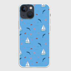 Чехол для iPhone 13 mini с принтом Море, дельфины, парусник в Тюмени,  |  | boat | dolphins | lifebuoy | marine | ocean | sea | southern | starfish | summer | vacation | waves | волны | корабль | лето | лодка | морская звезда | морской | обитатели | океан | отдых | пейзаж | плавание | пляж | синий | спасательный круг | 