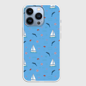 Чехол для iPhone 13 Pro с принтом Море, дельфины, парусник в Тюмени,  |  | boat | dolphins | lifebuoy | marine | ocean | sea | southern | starfish | summer | vacation | waves | волны | корабль | лето | лодка | морская звезда | морской | обитатели | океан | отдых | пейзаж | плавание | пляж | синий | спасательный круг | 