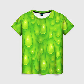 Женская футболка 3D с принтом СЛИЗЬ / SLIME / ТЕКСТУРА в Тюмени, 100% полиэфир ( синтетическое хлопкоподобное полотно) | прямой крой, круглый вырез горловины, длина до линии бедер | pattern | slime | желе | жидкость | зеленый | мерзко. | слизь | сопли | текстура | узор