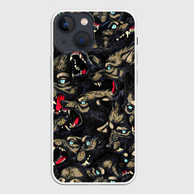 Чехол для iPhone 13 mini с принтом ВОЛКИ   WOLVES   УЗОР в Тюмени,  |  | wolves | агрессия | вой волка. | волки | злость | рычат | страшные волки | текстура | узор