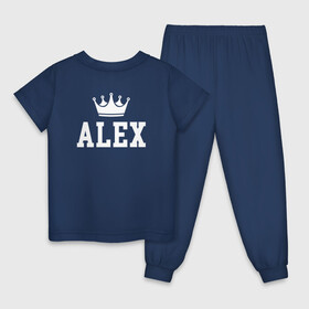 Детская пижама хлопок с принтом АЛЕКС | Корона на спине в Тюмени, 100% хлопок |  брюки и футболка прямого кроя, без карманов, на брюках мягкая резинка на поясе и по низу штанин
 | alex | alexandr | alexandra | sanya | sasha | алекс | александр | александра | белый | королева | король | корона | на спине | принц | санек | саня | саша | текст