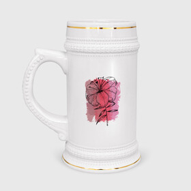 Кружка пивная с принтом Восточная лилия в Тюмени,  керамика (Материал выдерживает высокую температуру, стоит избегать резкого перепада температур) |  объем 630 мл | графика | красный | лилия | природа | розовый | цветы