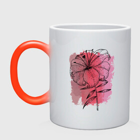 Кружка хамелеон с принтом Восточная лилия в Тюмени, керамика | меняет цвет при нагревании, емкость 330 мл | Тематика изображения на принте: графика | красный | лилия | природа | розовый | цветы