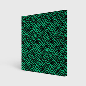 Холст квадратный с принтом Абстрактный зелено-черный узор в Тюмени, 100% ПВХ |  | абстрактный | зеленый | креативный камуфляж | линии | молодежный | полосатый | черный
