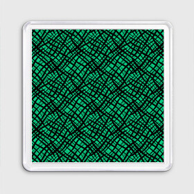 Магнит 55*55 с принтом Абстрактный зелено-черный узор в Тюмени, Пластик | Размер: 65*65 мм; Размер печати: 55*55 мм | абстрактный | зеленый | креативный камуфляж | линии | молодежный | полосатый | черный