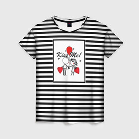 Женская футболка 3D с принтом Аппликация про любовь  в Тюмени, 100% полиэфир ( синтетическое хлопкоподобное полотно) | прямой крой, круглый вырез горловины, длина до линии бедер | любовь | молодежный | набросок | полосатый узор | популярный | рисунок | скетч | черно белый | школа