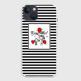 Чехол для iPhone 13 с принтом Аппликация про любовь в Тюмени,  |  | Тематика изображения на принте: любовь | молодежный | набросок | полосатый узор | популярный | рисунок | скетч | черно белый | школа