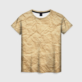 Женская футболка 3D с принтом БУМАЖНАЯ ТЕКСТУРА в Тюмени, 100% полиэфир ( синтетическое хлопкоподобное полотно) | прямой крой, круглый вырез горловины, длина до линии бедер | grey | papper | texture | бумага | картон | лист | мятая | паттерн | сгибы | серый | текстура | упаковка