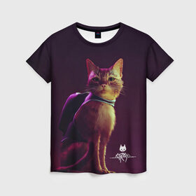 Женская футболка 3D с принтом Stray Game 2021 в Тюмени, 100% полиэфир ( синтетическое хлопкоподобное полотно) | прямой крой, круглый вырез горловины, длина до линии бедер | 2021 | cat | cyberpunk | game | stray | бродилка | бродить | бродячий | киберпанк | кот | стрей | стрэй
