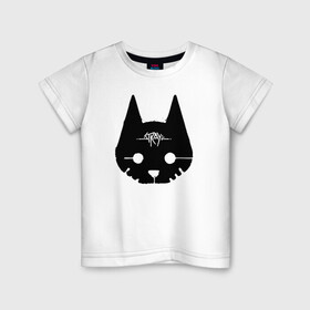 Детская футболка хлопок с принтом Stray Game 2021 в Тюмени, 100% хлопок | круглый вырез горловины, полуприлегающий силуэт, длина до линии бедер | 2021 | cat | cyberpunk | game | stray | бродилка | бродить | бродячий | киберпанк | кот | стрей | стрэй