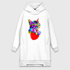 Платье-худи хлопок с принтом РАДУЖНЫЙ КОТИК   RAINBOW KITTY в Тюмени,  |  | heart | kitty | like | low poly | rainbow | животные | звери | котик | лайк | радуга | радужный котик | сердечко | цветные