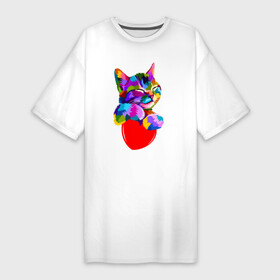 Платье-футболка хлопок с принтом РАДУЖНЫЙ КОТИК  RAINBOW KITTY в Тюмени,  |  | heart | kitty | like | low poly | rainbow | животные | звери | котик | лайк | радуга | радужный котик | сердечко | цветные