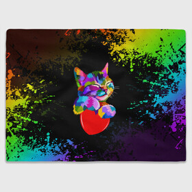 Плед 3D с принтом РАДУЖНЫЙ КОТИК / RAINBOW KITTY в Тюмени, 100% полиэстер | закругленные углы, все края обработаны. Ткань не мнется и не растягивается | heart | kitty | like | low poly | rainbow | животные | звери | котик | лайк | радуга | радужный котик | сердечко | цветные