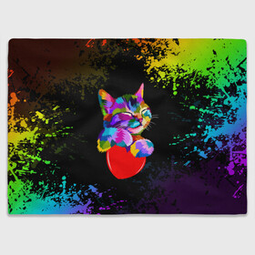 Плед 3D с принтом РАДУЖНЫЙ КОТИК / RAINBOW KITTY в Тюмени, 100% полиэстер | закругленные углы, все края обработаны. Ткань не мнется и не растягивается | Тематика изображения на принте: heart | kitty | like | low poly | rainbow | животные | звери | котик | лайк | радуга | радужный котик | сердечко | цветные