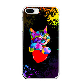 Чехол для iPhone 7Plus/8 Plus матовый с принтом РАДУЖНЫЙ КОТИК / RAINBOW KITTY в Тюмени, Силикон | Область печати: задняя сторона чехла, без боковых панелей | heart | kitty | like | low poly | rainbow | животные | звери | котик | лайк | радуга | радужный котик | сердечко | цветные