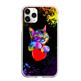 Чехол для iPhone 11 Pro матовый с принтом РАДУЖНЫЙ КОТИК / RAINBOW KITTY в Тюмени, Силикон |  | heart | kitty | like | low poly | rainbow | животные | звери | котик | лайк | радуга | радужный котик | сердечко | цветные