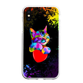 Чехол для iPhone XS Max матовый с принтом РАДУЖНЫЙ КОТИК / RAINBOW KITTY в Тюмени, Силикон | Область печати: задняя сторона чехла, без боковых панелей | heart | kitty | like | low poly | rainbow | животные | звери | котик | лайк | радуга | радужный котик | сердечко | цветные