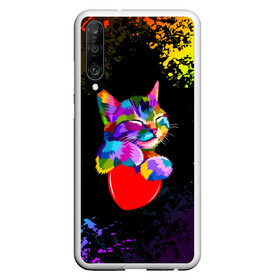 Чехол для Honor P30 с принтом РАДУЖНЫЙ КОТИК / RAINBOW KITTY в Тюмени, Силикон | Область печати: задняя сторона чехла, без боковых панелей | heart | kitty | like | low poly | rainbow | животные | звери | котик | лайк | радуга | радужный котик | сердечко | цветные