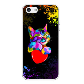 Чехол для iPhone 5/5S матовый с принтом РАДУЖНЫЙ КОТИК / RAINBOW KITTY в Тюмени, Силикон | Область печати: задняя сторона чехла, без боковых панелей | heart | kitty | like | low poly | rainbow | животные | звери | котик | лайк | радуга | радужный котик | сердечко | цветные