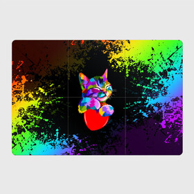 Магнитный плакат 3Х2 с принтом РАДУЖНЫЙ КОТИК / RAINBOW KITTY в Тюмени, Полимерный материал с магнитным слоем | 6 деталей размером 9*9 см | heart | kitty | like | low poly | rainbow | животные | звери | котик | лайк | радуга | радужный котик | сердечко | цветные