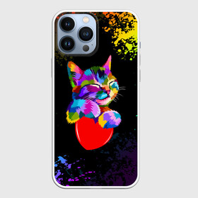 Чехол для iPhone 13 Pro Max с принтом РАДУЖНЫЙ КОТИК   RAINBOW KITTY в Тюмени,  |  | heart | kitty | like | low poly | rainbow | животные | звери | котик | лайк | радуга | радужный котик | сердечко | цветные