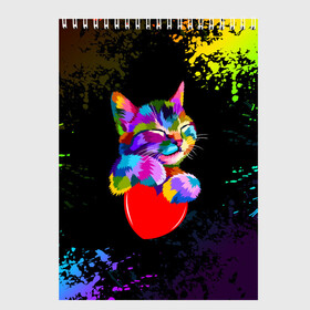 Скетчбук с принтом РАДУЖНЫЙ КОТИК / RAINBOW KITTY в Тюмени, 100% бумага
 | 48 листов, плотность листов — 100 г/м2, плотность картонной обложки — 250 г/м2. Листы скреплены сверху удобной пружинной спиралью | Тематика изображения на принте: heart | kitty | like | low poly | rainbow | животные | звери | котик | лайк | радуга | радужный котик | сердечко | цветные