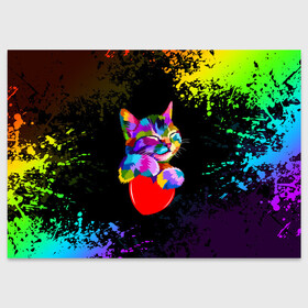 Поздравительная открытка с принтом РАДУЖНЫЙ КОТИК / RAINBOW KITTY в Тюмени, 100% бумага | плотность бумаги 280 г/м2, матовая, на обратной стороне линовка и место для марки
 | Тематика изображения на принте: heart | kitty | like | low poly | rainbow | животные | звери | котик | лайк | радуга | радужный котик | сердечко | цветные