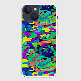 Чехол для iPhone 13 mini с принтом Камуфляж в ярких тонах в Тюмени,  |  | абстрактный | военный | камуфляж | клетчатый | мужской | неоновый | сетчатый | спортивный