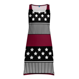 Платье-майка 3D с принтом Бордово-черный узор полосатый в Тюмени, 100% полиэстер | полуприлегающий силуэт, широкие бретели, круглый вырез горловины, удлиненный подол сзади. | бордовый и черный | звезды | комбинированный | полосатый | полосатый узор | пэчворк | черный